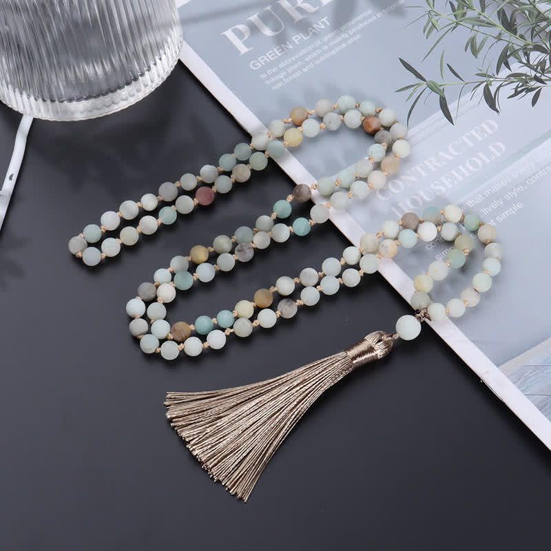 Collier avec pendentif à pampilles en 108 perles d'amazonite de Mala Olivenorma 