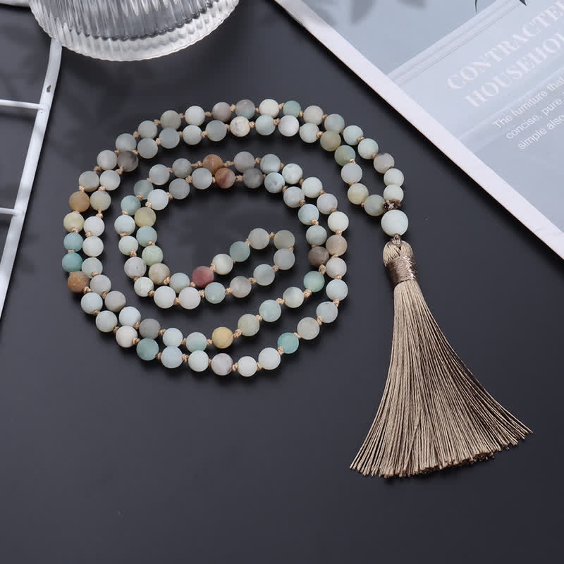 Collier avec pendentif à pampilles en 108 perles d'amazonite de Mala Olivenorma 
