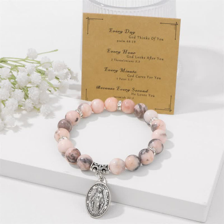 Bracelet pendentif plaque nominative Jésus en perles de tourmaline prune Olivenorma 