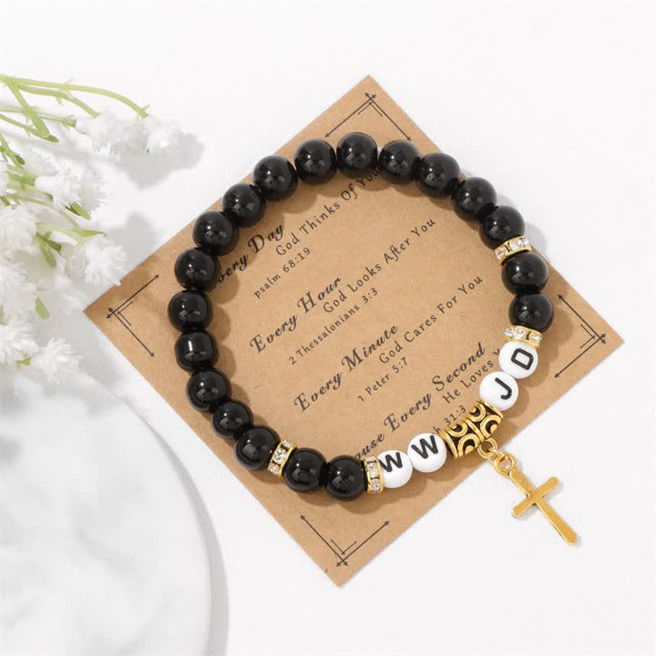 Bracelet pendentif croix WWJD en perles de pierre naturelle Olivenorma