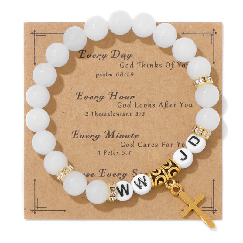 Bracelet pendentif croix WWJD en perles de pierre naturelle Olivenorma