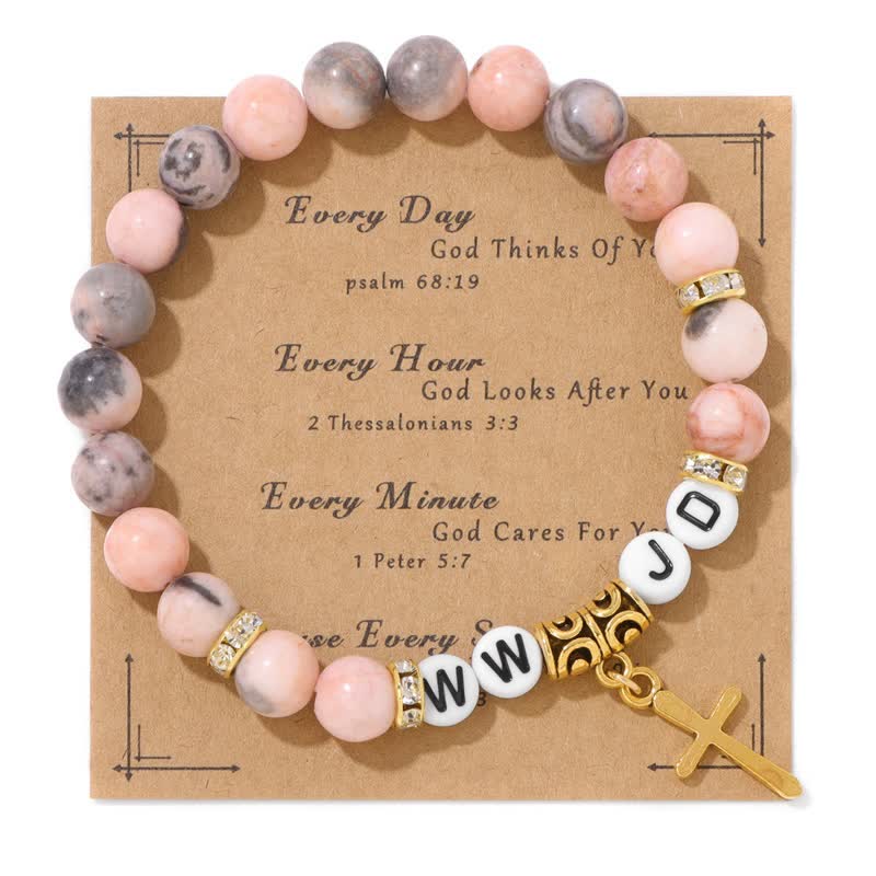 Bracelet pendentif croix WWJD en perles de pierre naturelle Olivenorma