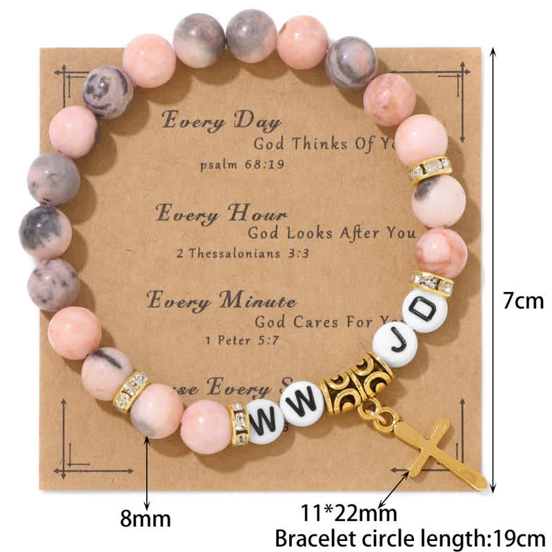 Bracelet pendentif croix WWJD en perles de pierre naturelle Olivenorma