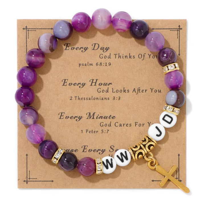 Bracelet pendentif croix WWJD en perles de pierre naturelle Olivenorma