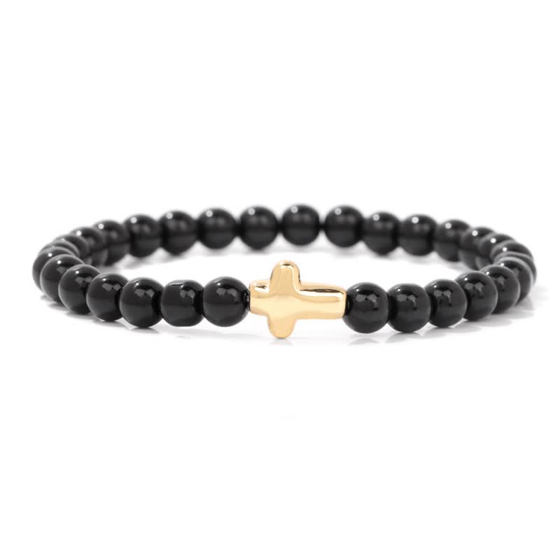 Bracelet pendentif croix en perles de pierre naturelle Olivenorma de 6 mm 