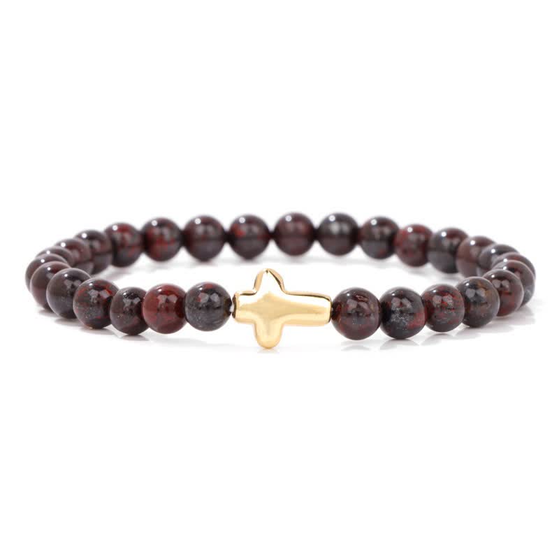 Bracelet pendentif croix en perles de pierre naturelle Olivenorma de 6 mm 