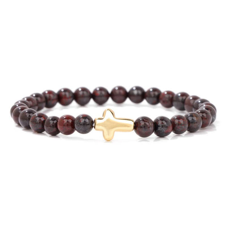 Bracelet pendentif croix en perles de pierre naturelle Olivenorma de 6 mm 