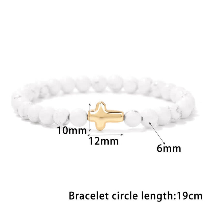 Bracelet pendentif croix en perles de pierre naturelle Olivenorma de 6 mm 