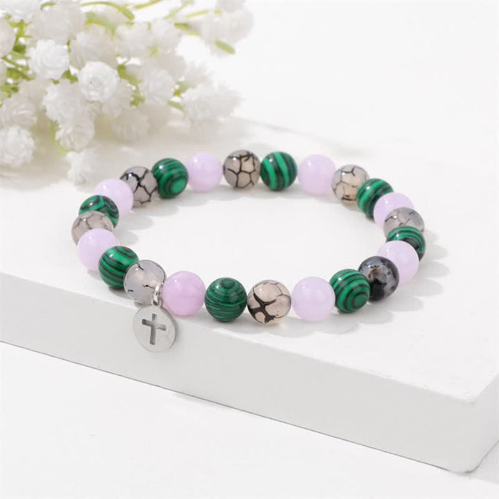 Bracelet pendentif croix en perles de pierre naturelle Olivenorma de 8 mm