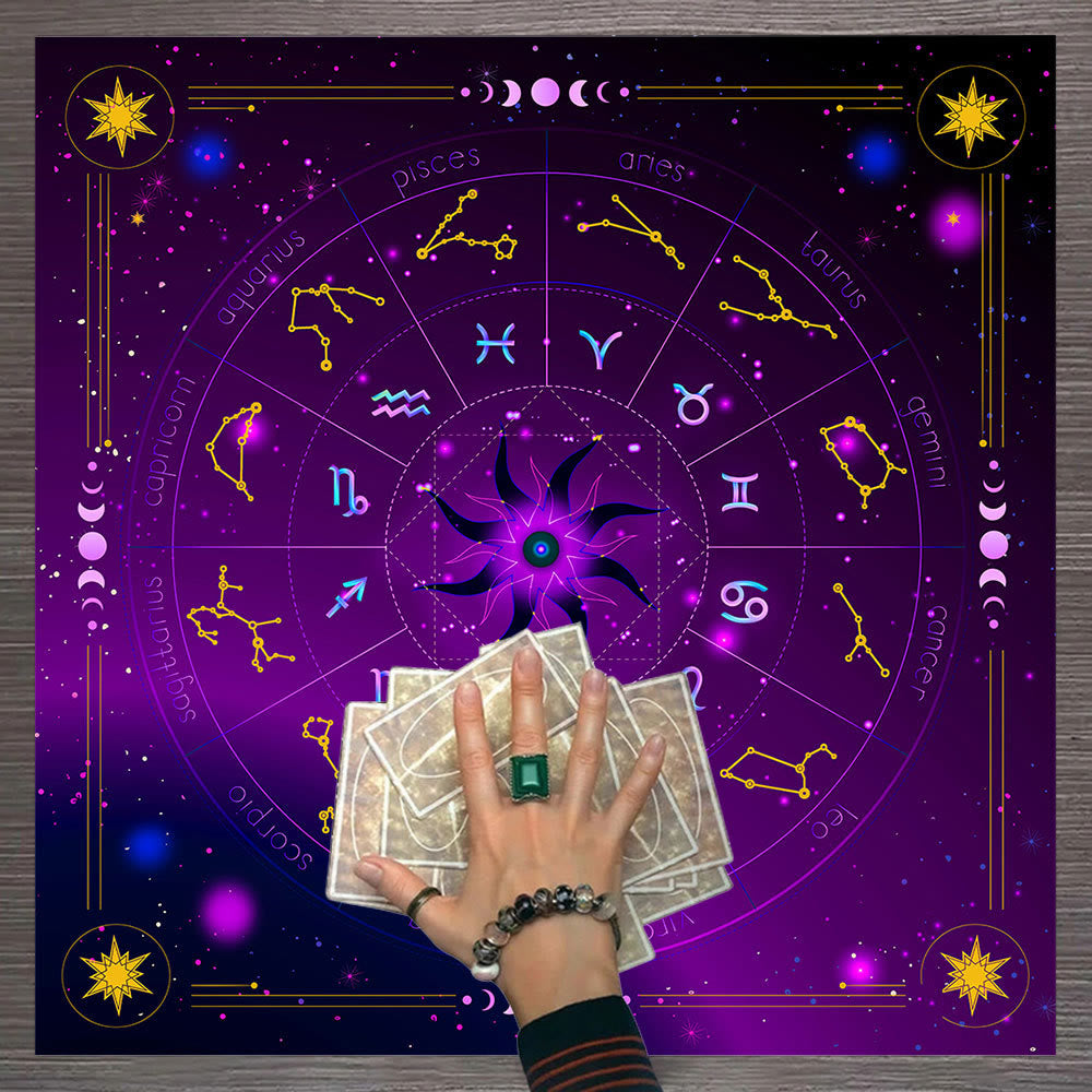 Nappe de tarot divinatoire avec phases lunaires et mandala Olivenorma 