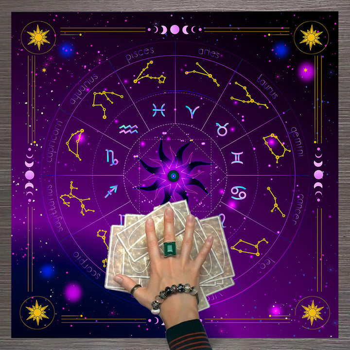 Nappe de tarot divinatoire avec phases lunaires et mandala Olivenorma 