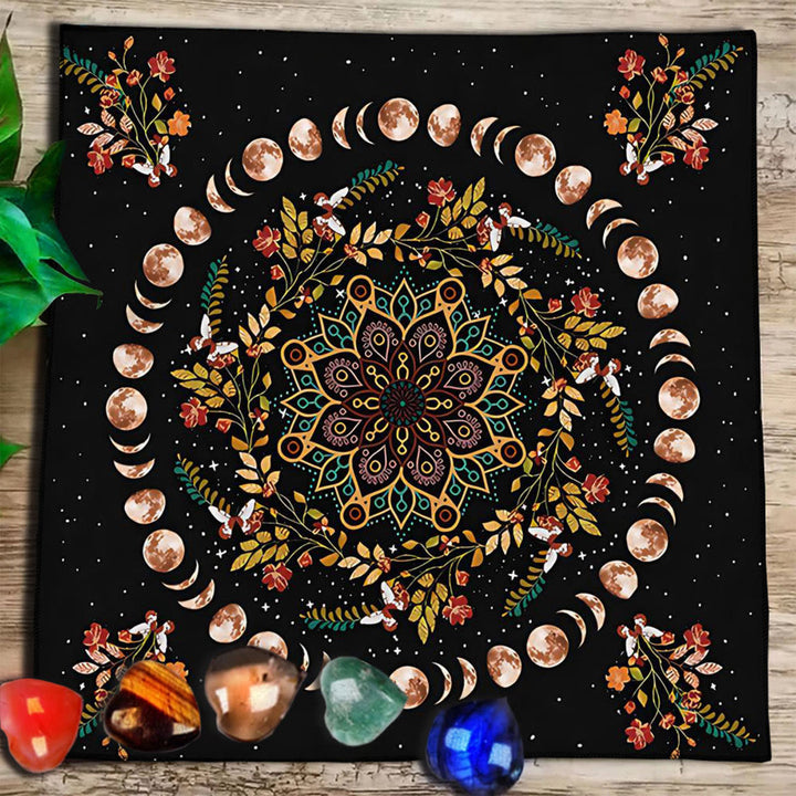 Nappe de tarot divinatoire avec phases lunaires et mandala Olivenorma 