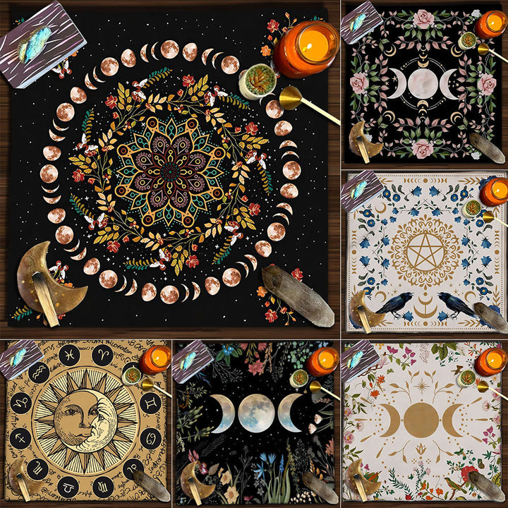 Nappe de tarot divinatoire avec phases lunaires et mandala Olivenorma 