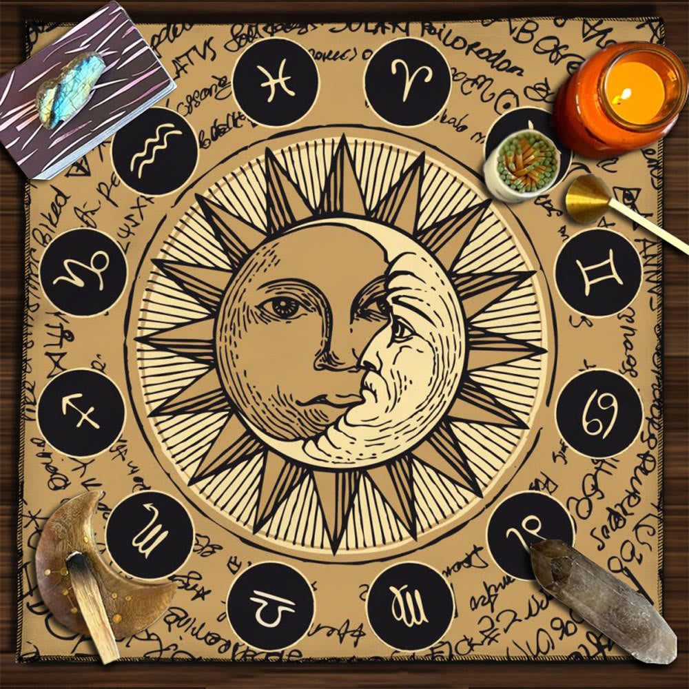 Nappe de tarot divinatoire avec phases lunaires et mandala Olivenorma 