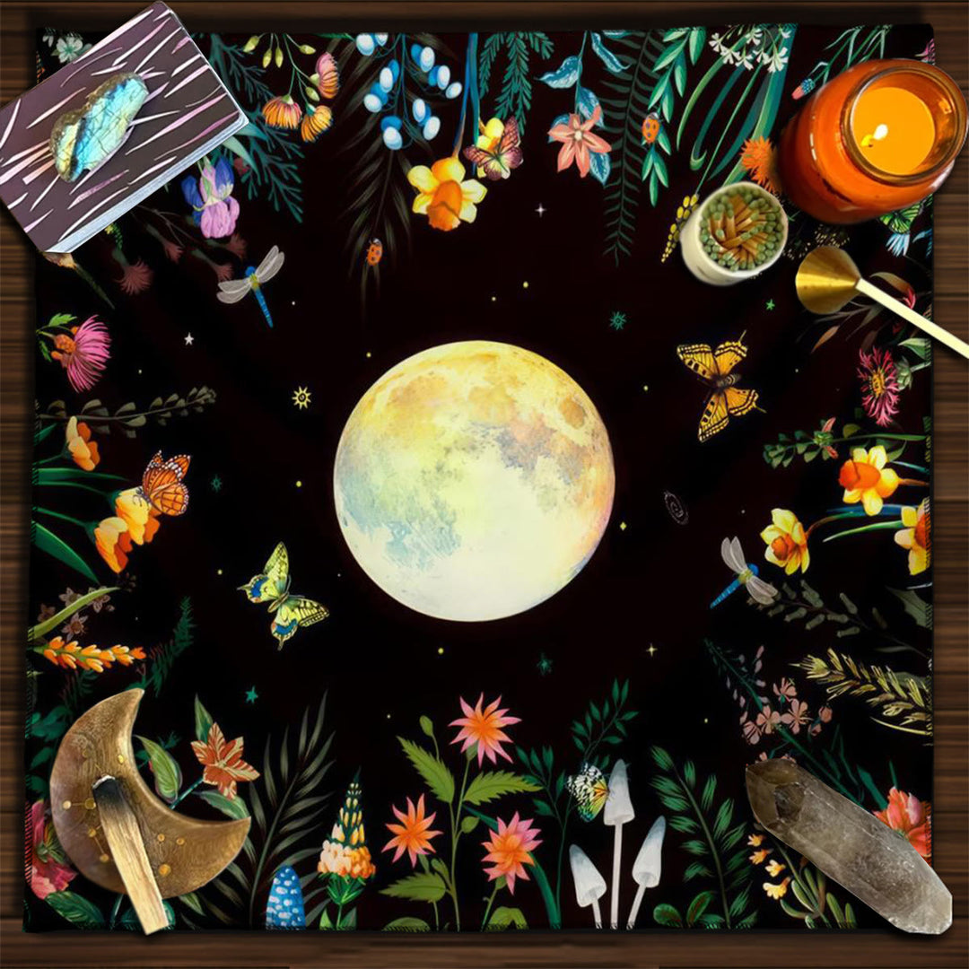 Nappe de tarot divinatoire avec phases lunaires et mandala Olivenorma 
