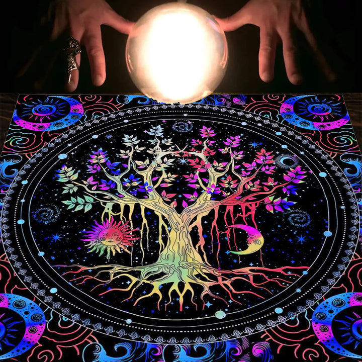 Nappe de tarot divinatoire avec phases lunaires et mandala Olivenorma 