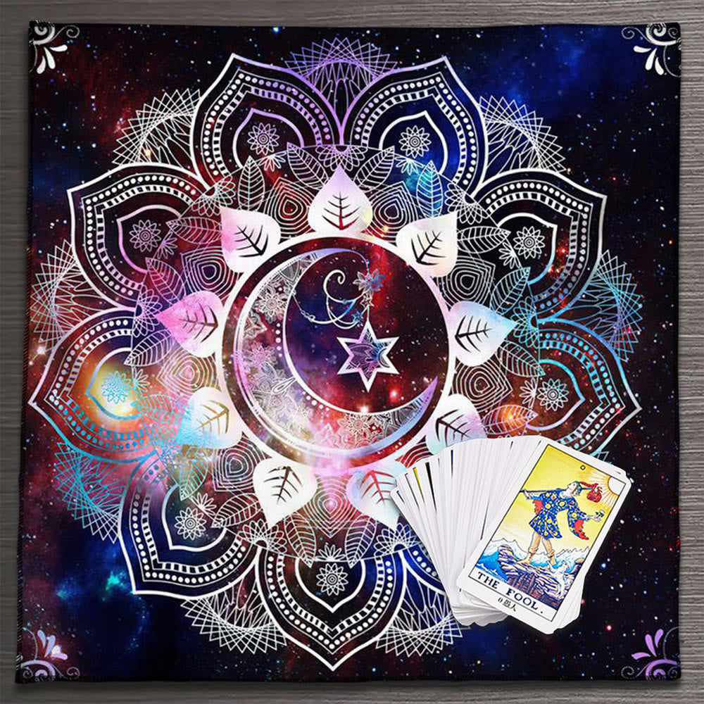 Nappe de tarot divinatoire avec phases lunaires et mandala Olivenorma 