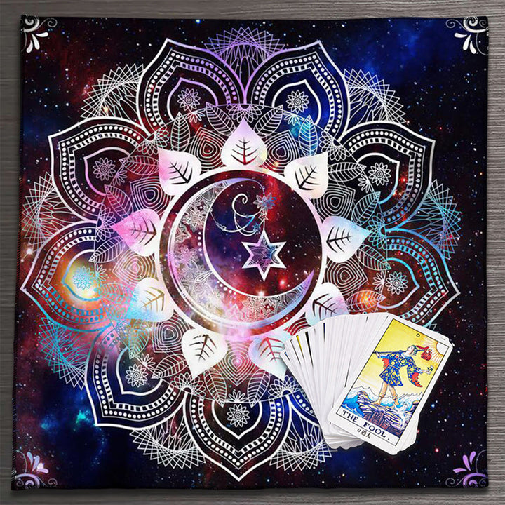 Nappe de tarot divinatoire avec phases lunaires et mandala Olivenorma 