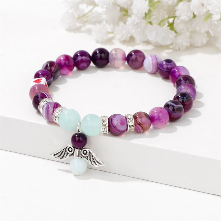Bracelet pendentif aile d'ange en perles de pierre naturelle Olivenorma de 8 mm 