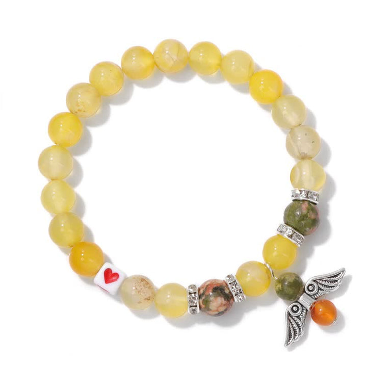 Bracelet pendentif aile d'ange en perles de pierre naturelle Olivenorma de 8 mm 