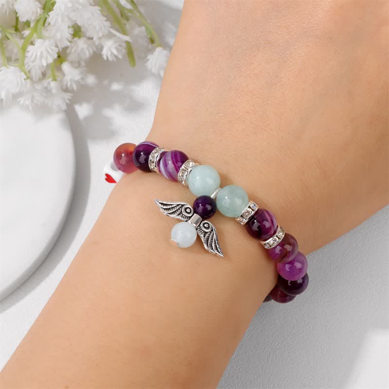 Bracelet pendentif aile d'ange en perles de pierre naturelle Olivenorma de 8 mm 