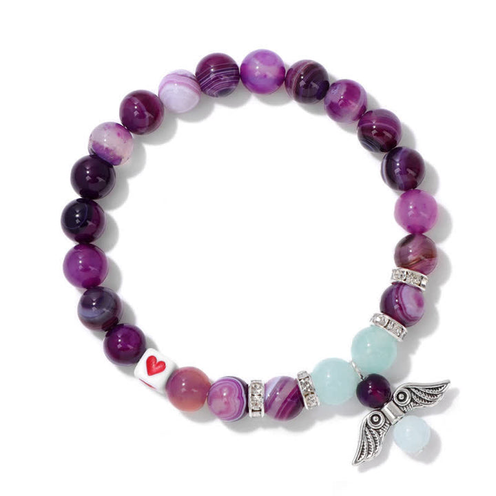 Bracelet pendentif aile d'ange en perles de pierre naturelle Olivenorma de 8 mm 
