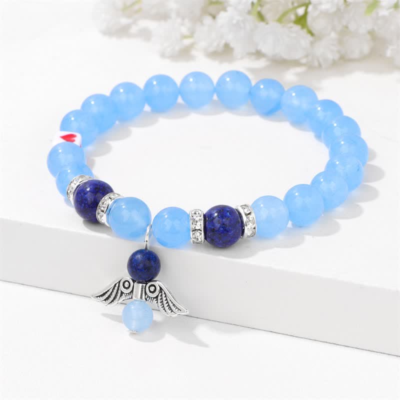 Bracelet pendentif aile d'ange en perles de pierre naturelle Olivenorma de 8 mm 