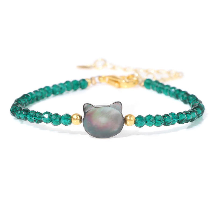 Bracelet pendentif tête de chat en coquillage et perles en pierre naturelle Olivenorma de 3 mm