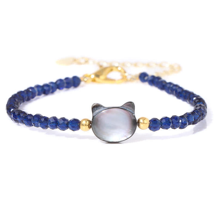 Bracelet pendentif tête de chat en coquillage et perles en pierre naturelle Olivenorma de 3 mm