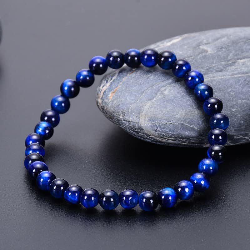 Bracelet en perles d'œil de tigre bleu naturel de 8 mm Olivenorma 