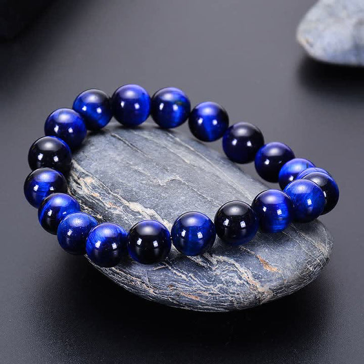 Bracelet en perles d'œil de tigre bleu naturel de 8 mm Olivenorma 
