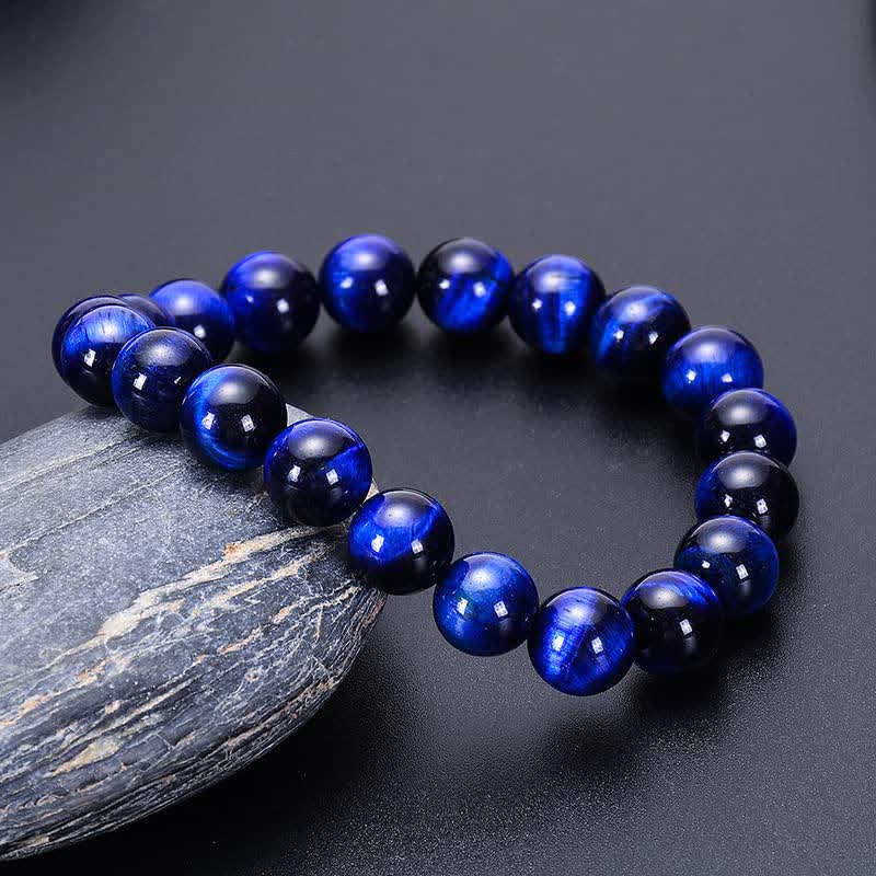 Bracelet en perles d'œil de tigre bleu naturel de 8 mm Olivenorma 