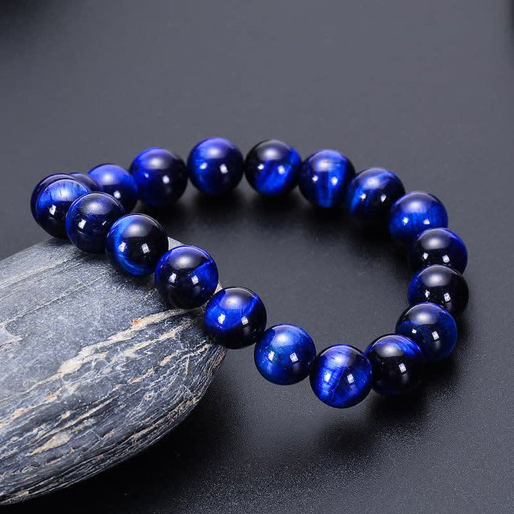Bracelet en perles d'œil de tigre bleu naturel de 8 mm Olivenorma 