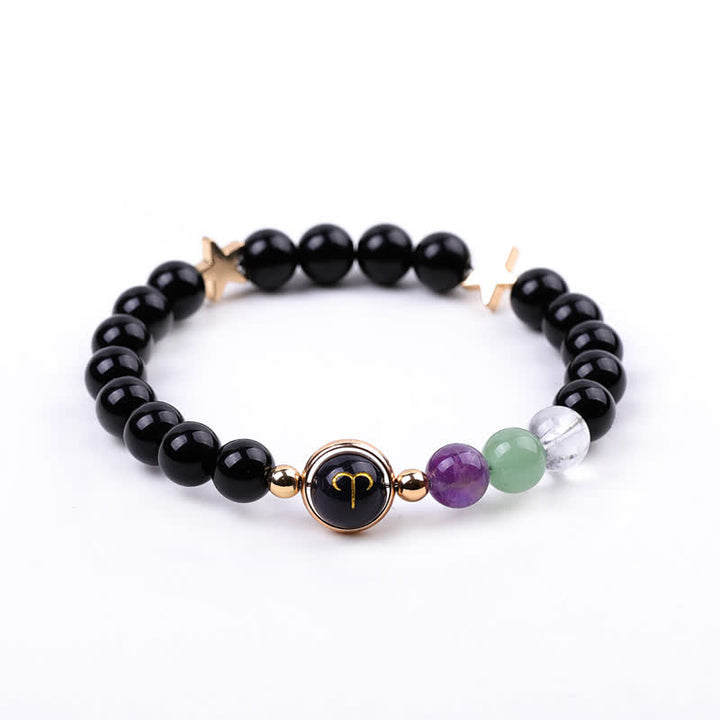 Bracelet double pentagramme du zodiaque en perles de pierre naturelle Olivenorma 