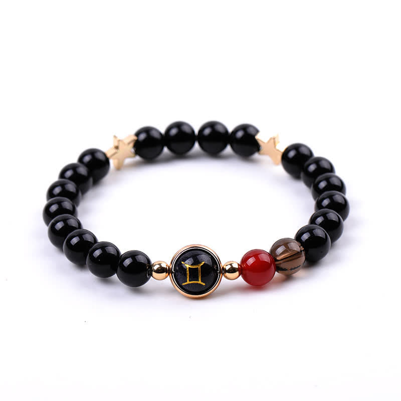 Bracelet double pentagramme du zodiaque en perles de pierre naturelle Olivenorma 