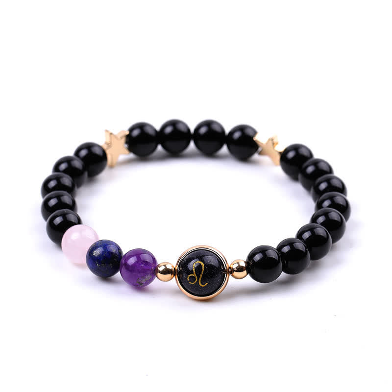 Bracelet double pentagramme du zodiaque en perles de pierre naturelle Olivenorma 
