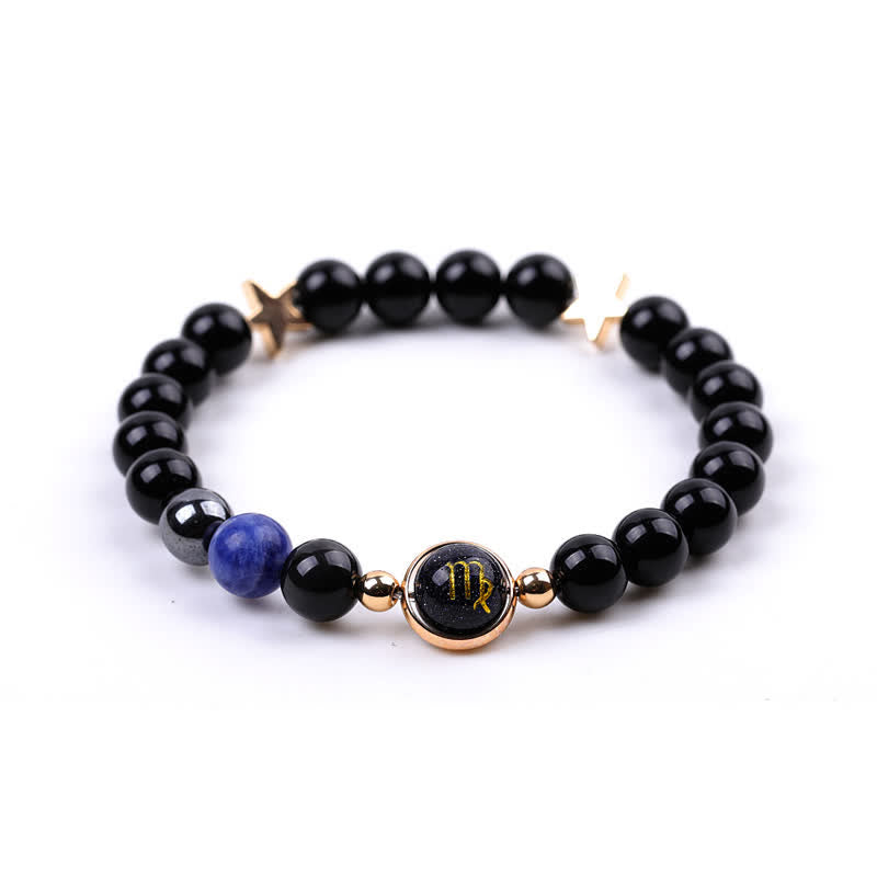 Bracelet double pentagramme du zodiaque en perles de pierre naturelle Olivenorma 