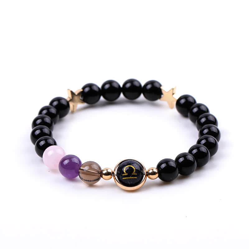 Bracelet double pentagramme du zodiaque en perles de pierre naturelle Olivenorma 