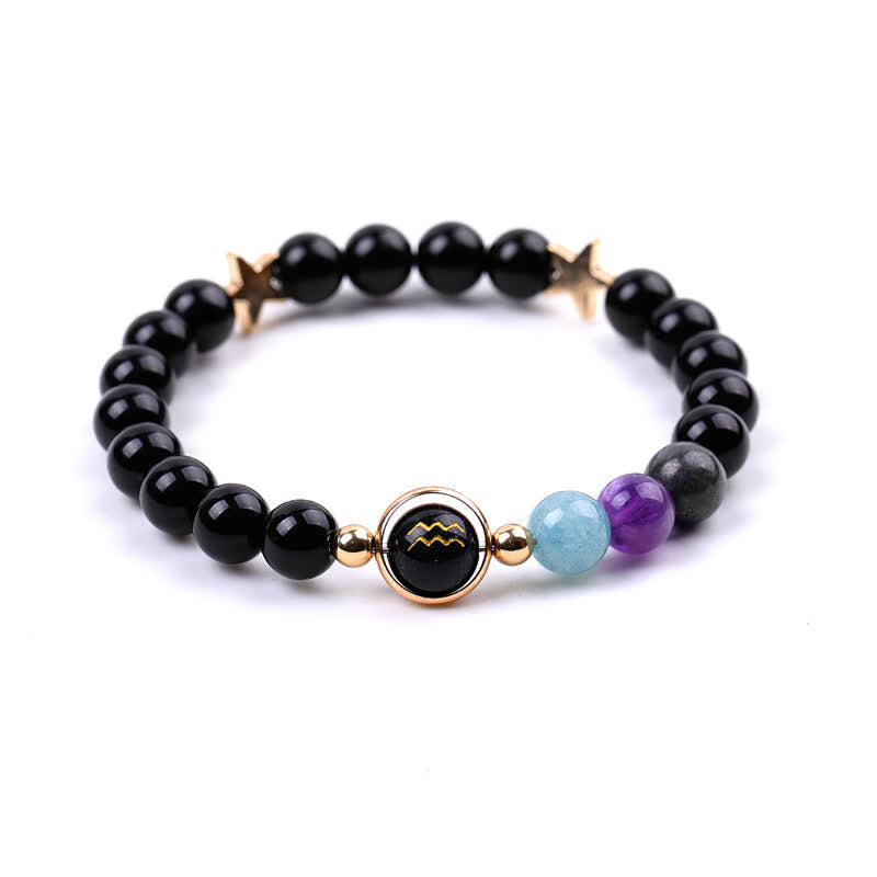 Bracelet double pentagramme du zodiaque en perles de pierre naturelle Olivenorma 