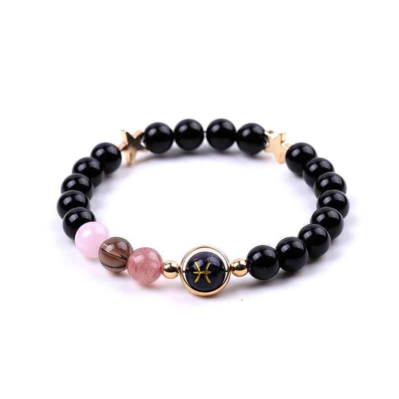 Bracelet double pentagramme du zodiaque en perles de pierre naturelle Olivenorma 