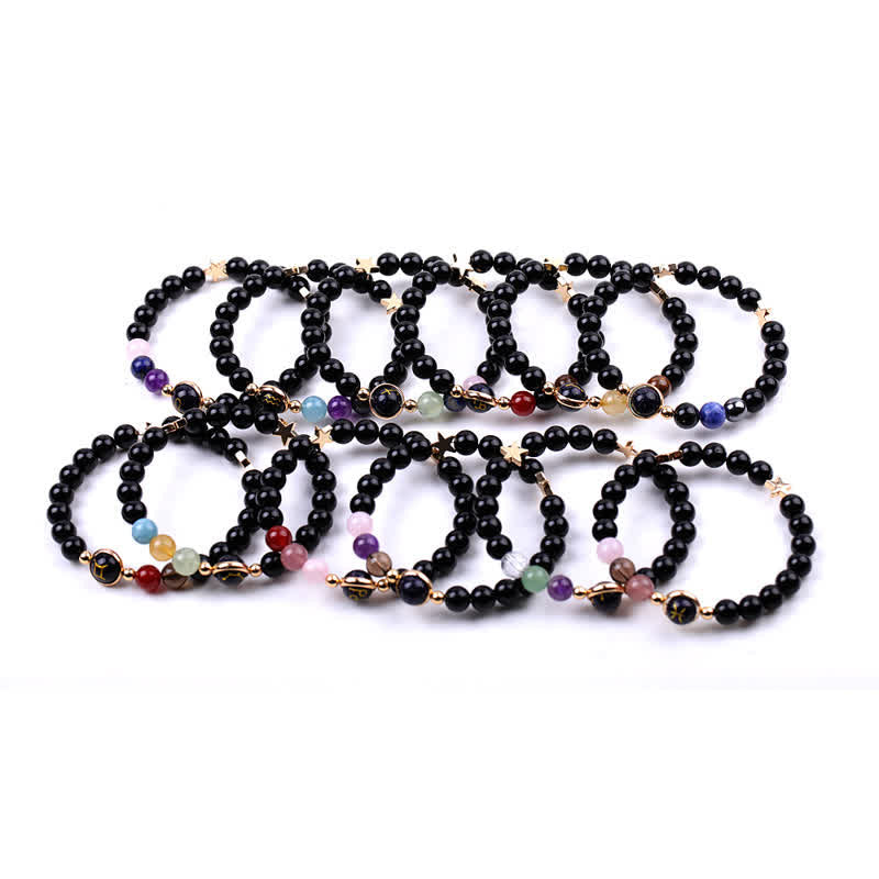 Bracelet double pentagramme du zodiaque en perles de pierre naturelle Olivenorma 