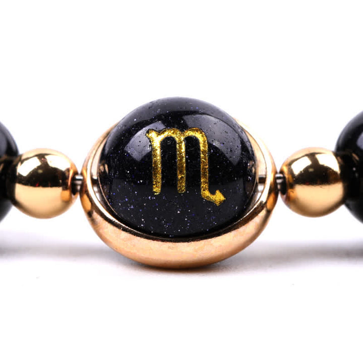 Bracelet double pentagramme du zodiaque en perles de pierre naturelle Olivenorma 