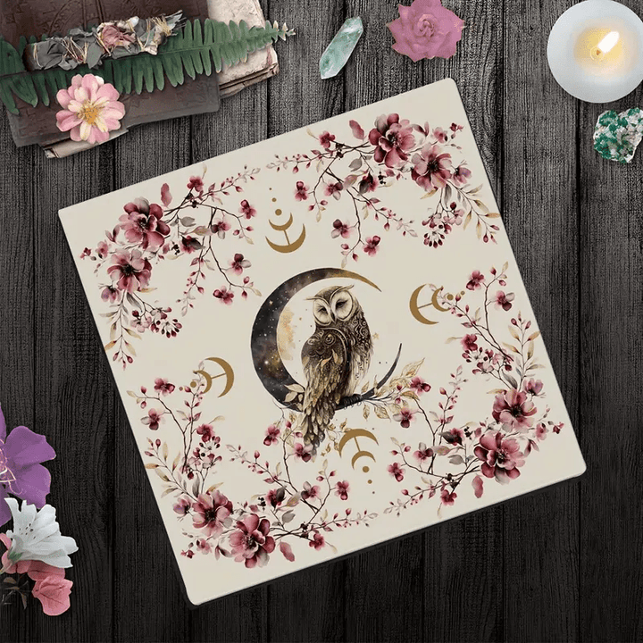 Nappe de tarot en tissu d'autel avec hibou porte-bonheur Olivenorma 