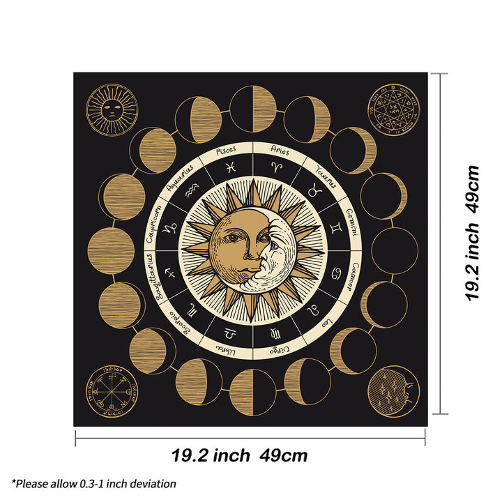 Nappe de tarot du zodiaque avec la roue astrologique des phases de la lune Olivenorma 