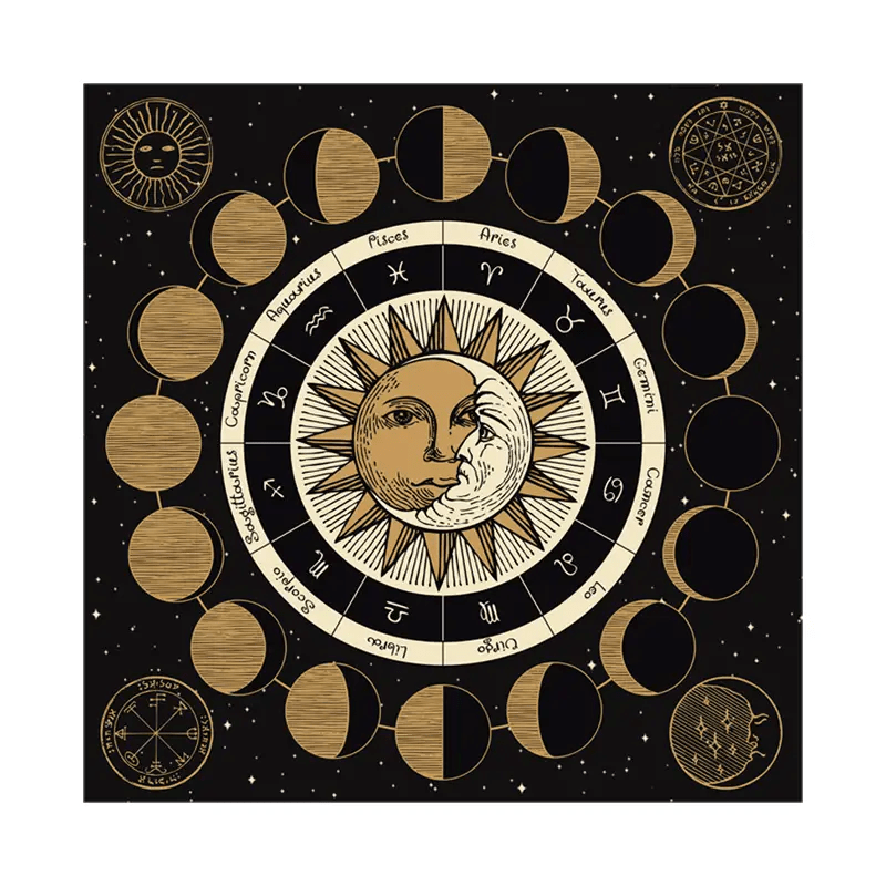 Nappe de tarot du zodiaque avec la roue astrologique des phases de la lune Olivenorma 