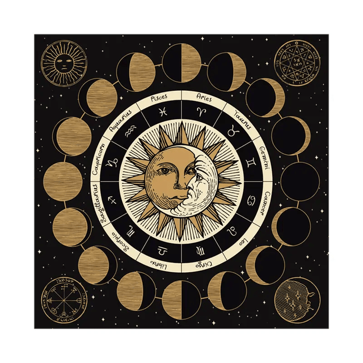 Nappe de tarot du zodiaque avec la roue astrologique des phases de la lune Olivenorma 