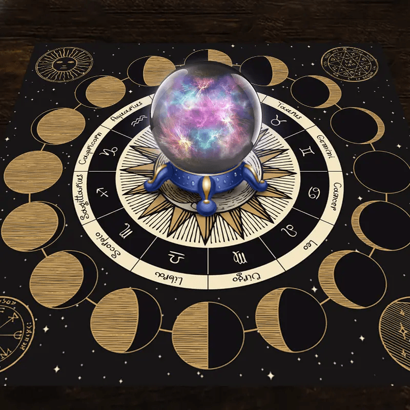 Nappe de tarot du zodiaque avec la roue astrologique des phases de la lune Olivenorma 