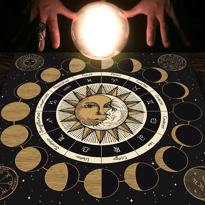 Nappe de tarot du zodiaque avec la roue astrologique des phases de la lune Olivenorma 