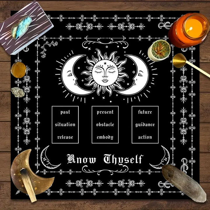 Nappe de tarot Olivenorma Connais-toi-même toi-même Lune et Soleil 
