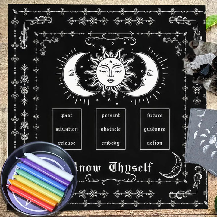Nappe de tarot Olivenorma Connais-toi-même toi-même Lune et Soleil 